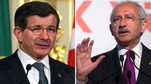 Ahmet Davutoglu (Vorsitzender der Partei AKP) und Kemal Kilicdaroglu (Vorsitzender der Partei CHP) Türkei