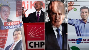 Collage aus Wahlplakaten zu den Parlamentswahlen 2015 in der Türkei