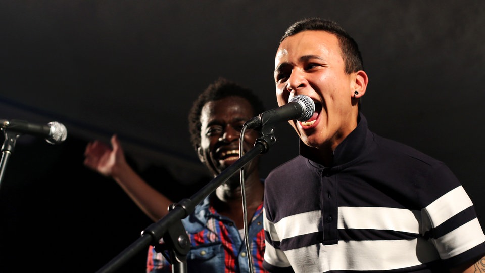 Bildrechte: WDR/Rühl Sierra Leone Refugee Allstars bei der Funkhaus Europa Odyssee 2015 in Hagen